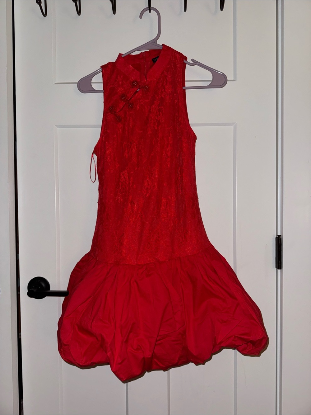 Fashion Nova Tao Red Lace Bubble Mini Dress
